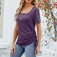 thumbnail image 4 of WREESH Women's Henley Shirt Fashion Scoop Neck Short Sleeve Solid Color Out Blouse Purple, 4 of 7