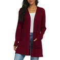 thumbnail image 4 of JWD Women's Cardigan Casual Lightweight with Pocketes Long Sleeve Open Front Cardigan Wine Red L, 4 of 8