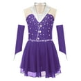 thumbnail image 3 of TTAO Kids Girls Sparkly Roller Figure Ice Skating Dress Mesh Splice Ballet Leotard Dress with Gloves Purple 16, 3 of 5