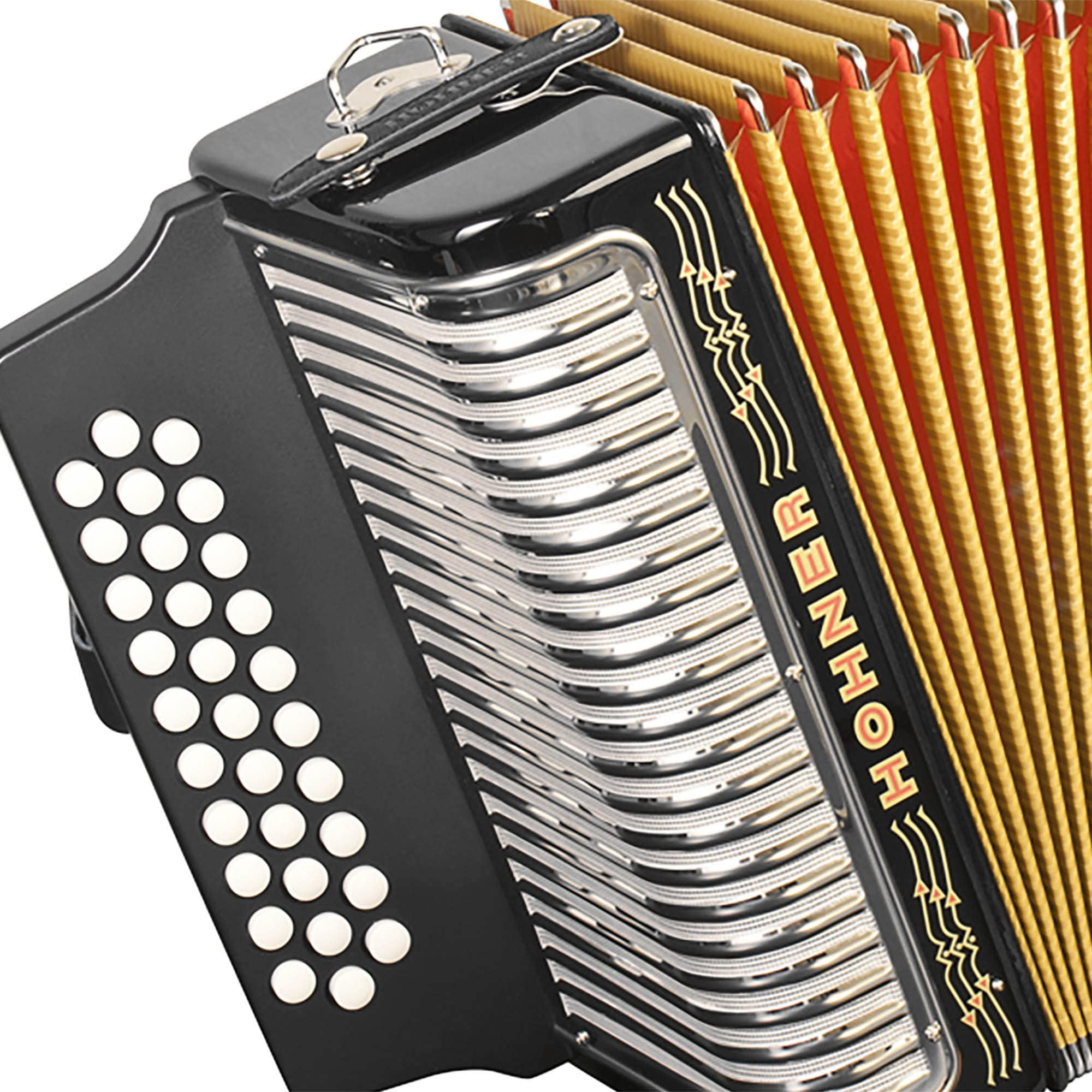 Hohner Corona II G/C/F Accordion - Black Bundle with Case, Gig Bag, Straps, and Austin Bazaar Polishing Cloth