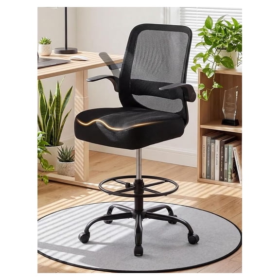 Drafting Chair 500LBS – Tall Office Chair with Adjustable Height & Foot Ring for Standing Desk, Ergonomic Mesh Chair with -Up Armrests, Thick Curved Seat for Home Office & Creative Work