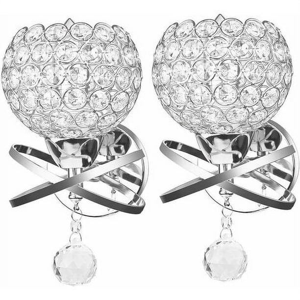 Paquete de 2 lámparas de pared de cristal, aplique de pared decorativo de estilo moderno para decoración de bricolaje, bombilla E14 no incluida (plateada)