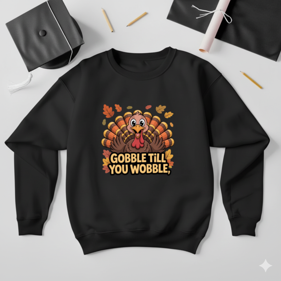 Gobble Till You Wobble Ugly Thanksgiving Sweater Style Retro Humor Sweatshirt, up to size 5XL