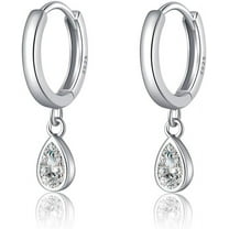925 Sterling Silver Teardrop Small Hoop Earrings for Women Teens CZ Droplet Huggie Earrings with Diamond Dangle