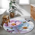 thumbnail image 3 of Round Rug 3.3Ft Washable Non-Slip, Pink Blue Floral Circle Area Rugs for Living Room Bedroom, Butterflies Vintage Oil Painting Wooden Indoor Floor Mats Carpet Runner for Home Decor Aesthetic, 3 of 8