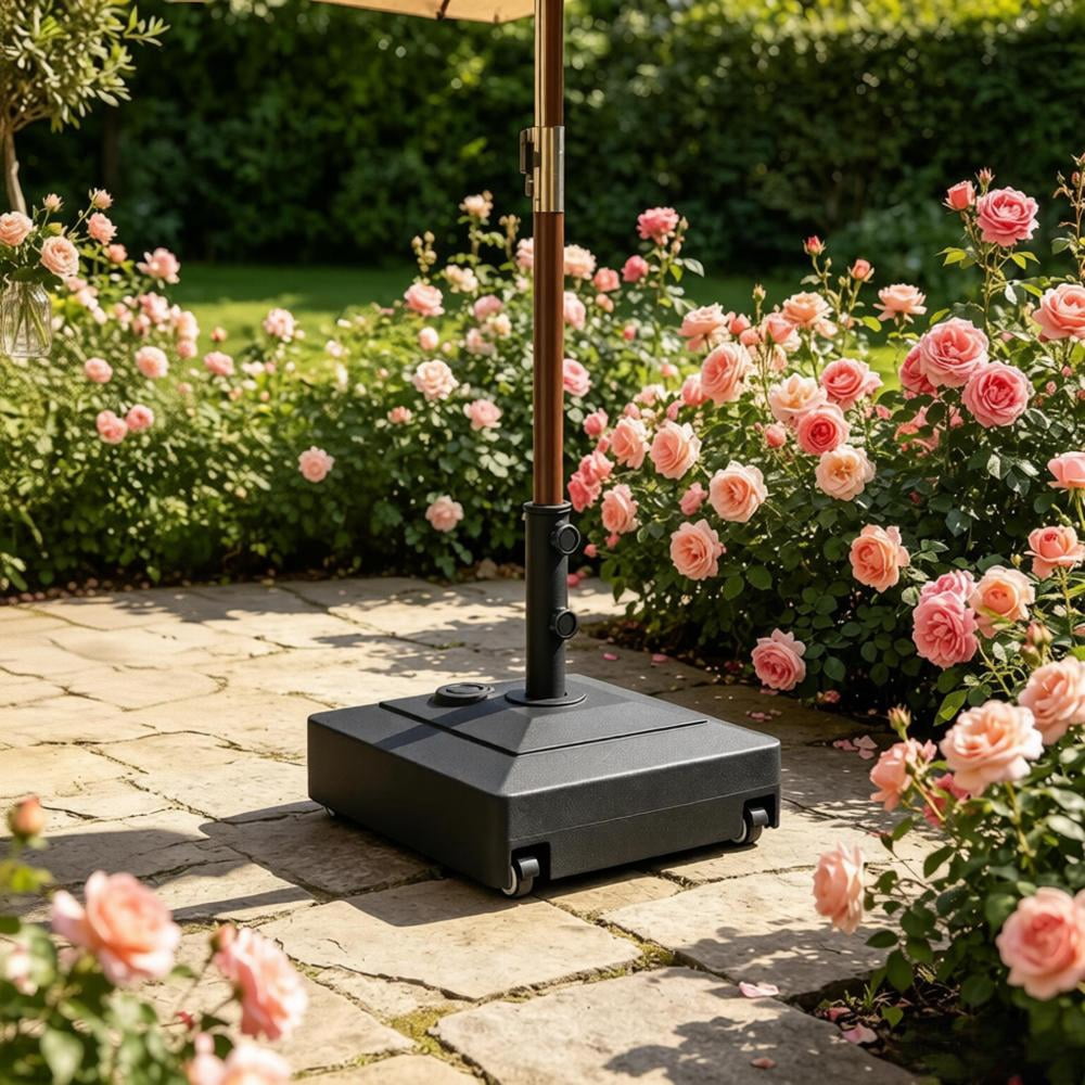 Fillable HDPE Umbrella Base with Wheels Heavy Duty Patio Umbrella Stand Black