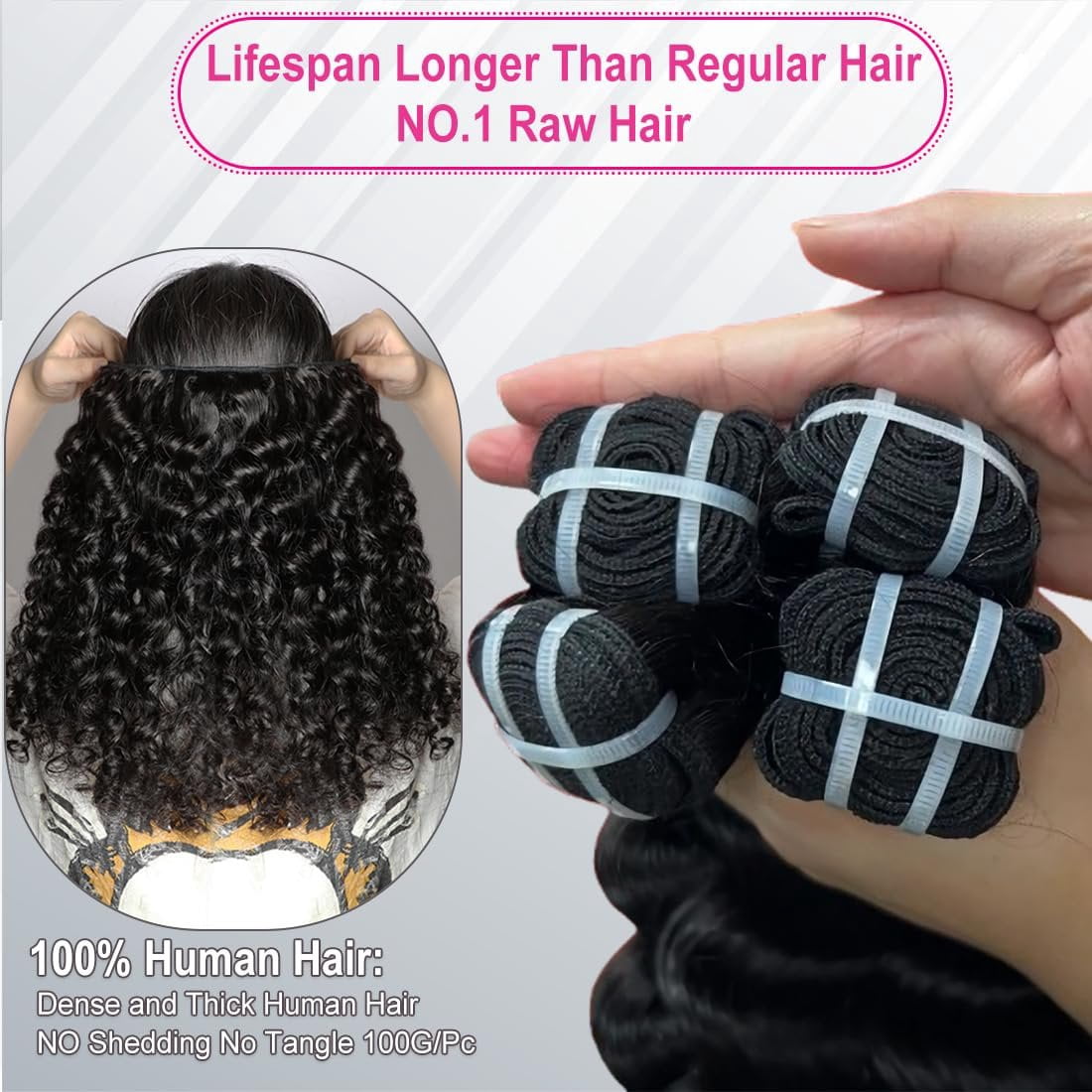 15A Burmese Deep Wave  Human Hair 14 Inch 1 Bundle  Free Unprocessed Brazilian Virgin Hair Weft with Spiral Curly End for Women Deep Wave Human Hair Weft Extensions