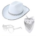 thumbnail image 2 of LILIYA Cowgirl Hat with Glasses & Bandana,3 Piece Set Cowboy Hat for Women, Wide Brim Western Sequins Hats Shapeable Jazz Cap for Cowboy Cowgirl, 2 of 3