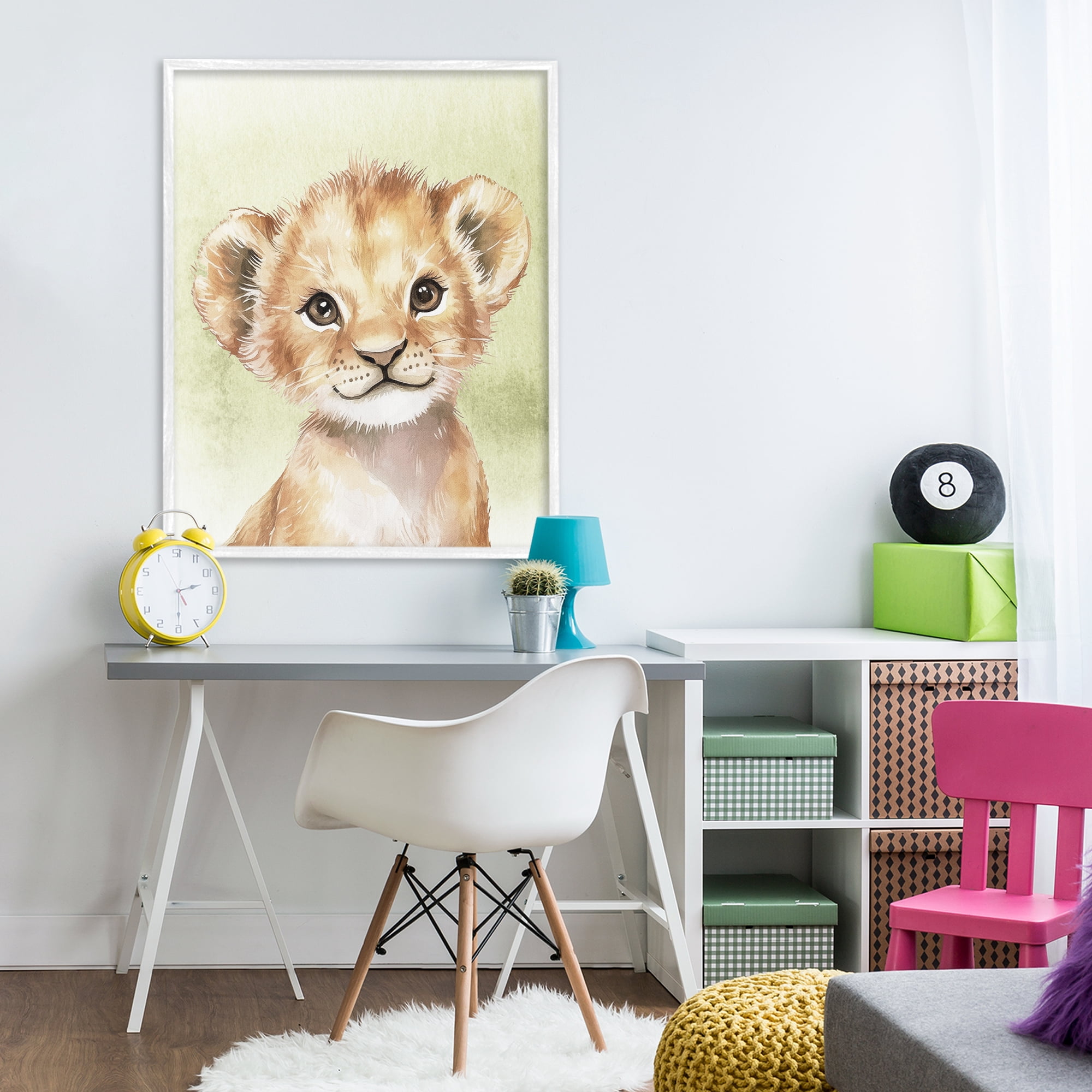 Stupell Industries Jungle Friends Baby Lion White Framed Giclee Art, design by Christine Simpson Art