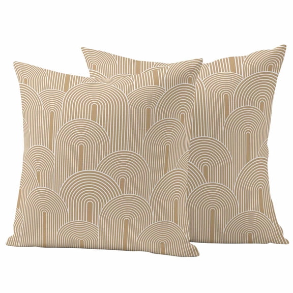 Outdoor Waterproof Pillow Covers Bohemian Geometric Khaki Line Decorative Throw Pillow Protectors,Pillowcase Cushion Cases for Patio Sofa Garden Couch,16x16in,Pack of 2