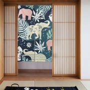 XMXT Japanese Noren Doorway Room Divider Curtain,Colorful Elephant Plant Restaurant Closet Door Entrance Kitchen Curtains, 34 x 56 inches