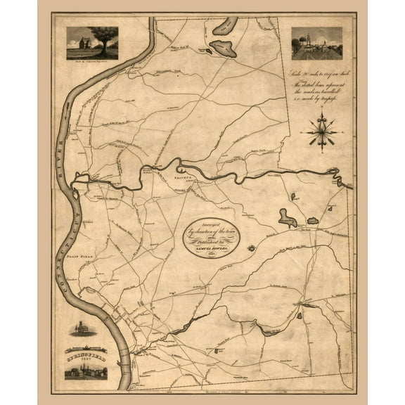Historic City Map - Springfield Massachusetts - Bowles 1827 - Vintage Wall Art