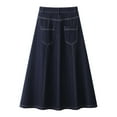 thumbnail image 3 of Navy Blue Denim A-Line Skirt for Women, 2025 New Flared Mid-Length Swing Skirt, Loose Fit Flowy Drop Waist Skirt, 3 of 6