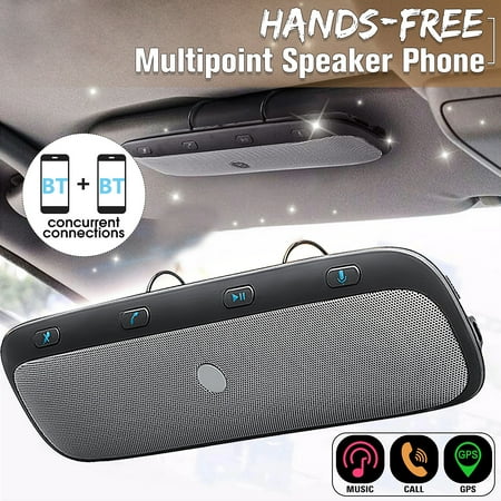 Mp3 Download Free Wireless bluetooth Multipoint Handsfree Speakerphone Kit Car Sun Visor MP3 Player Speakers Speakerphone Hands-free Phone Audio Music Receiver Devices + Car Charger + USB Cable ()