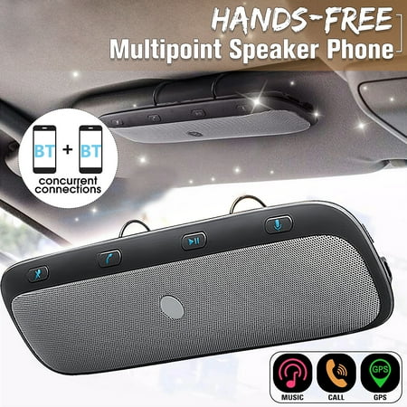 Wireless bluetooth Multipoint Handsfree Speakerphone Kit Car Sun Visor MP3 Player Speakers Speakerphone Hands-free Phone Audio Music Receiver Devices + Car Charger + USB (Best Mobile Music Device)