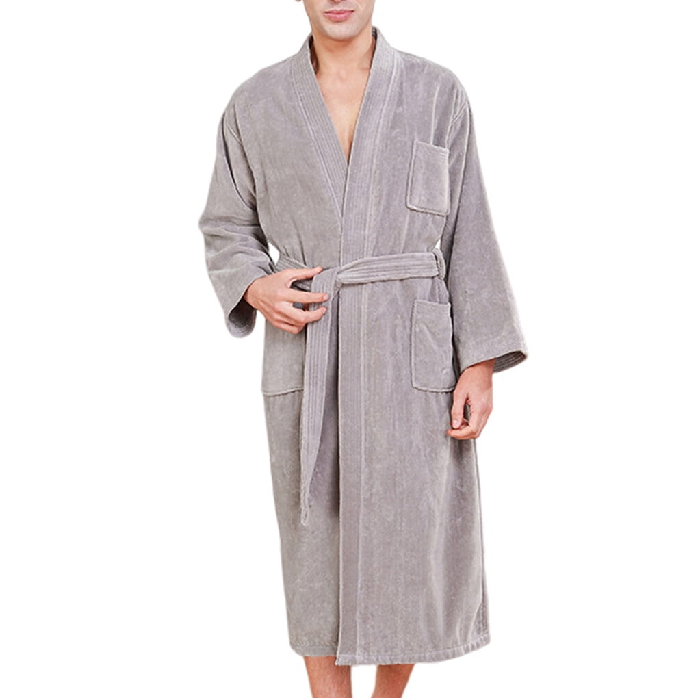 facefd Robe de Nuit Tenue de Nuit Ceinture Peignoir Ete Capuche Seduisante Douceur Sexy Vetements de Nuit Plus Lavable Taille Longue Homme Gris