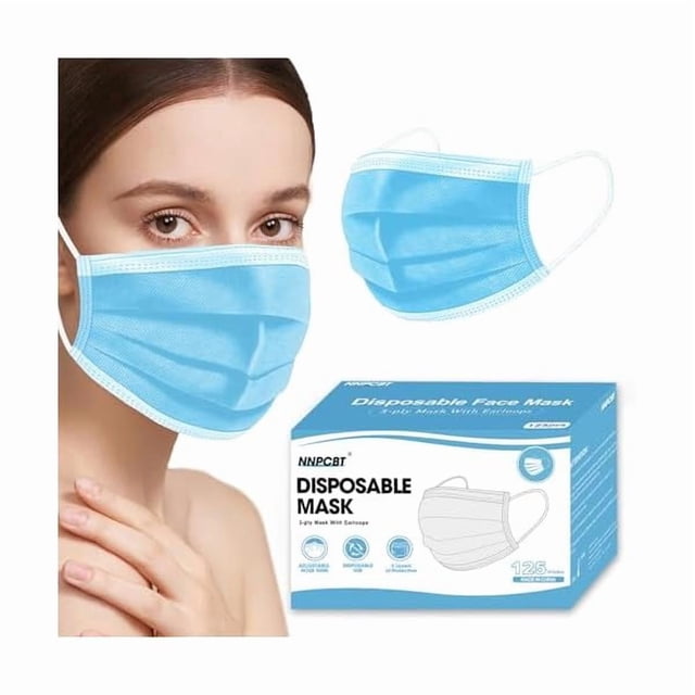 Chenchen Blue Disposable Face Masks 125 Pack,3-Ply Breathable Mask For Adults,Great For Outdoors,Home, Office, School