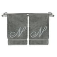thumbnail image 2 of Monogrammed Washcloth Towel, Personalized Gift, 13x13 Inches - Set of 2 - Silver Script Embroidered Towel - Extra Absorbent 100% Turkish Cotton - Soft Terry Finish - Initial N Gray, 2 of 3