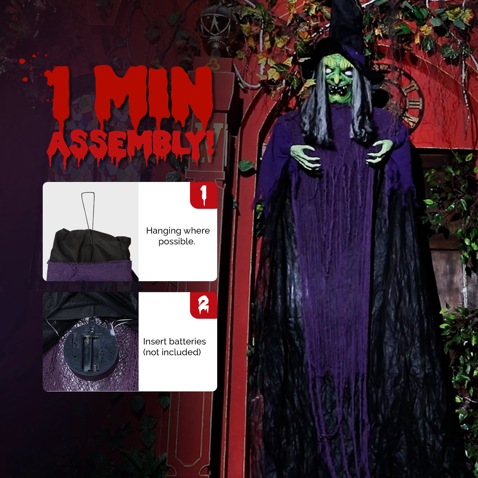 Astoutdoor Life Size Hanging Witch Talking Halloween Decoration, 11.8 ft