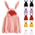 thumbnail image 2 of Bunny Hoodies for Women Cute Rabbit Ear Long Sleeve Hooded Pullovers Solid Color Fall Fashion Loose Casual Tops with Pocket, 2 of 3