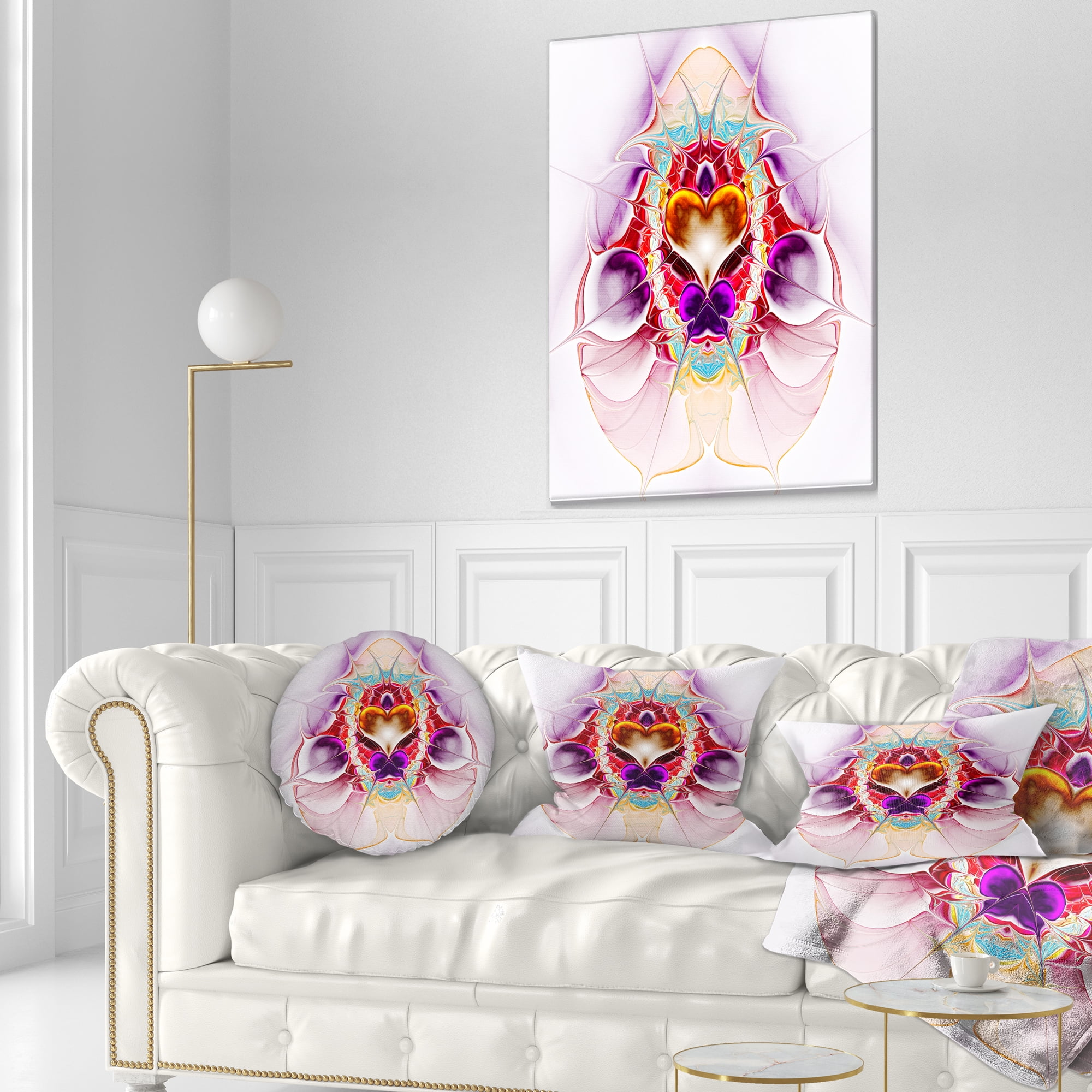Designart Pink Large Symmetrical Fractal Heart - Abstract Throw Pillow - 12x20
