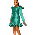 thumbnail image 1 of Women's Plus Size Ruffle Flounce Long Sleeve Peplum Bodycon Formal Midi Party Cocktail Pencil Dress, 1 of 8