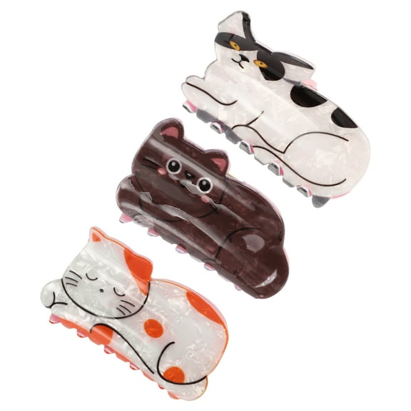NOMADIC NOOK Women's Fashion Cute Cat Hair Clips 3 Pcs Orange White Brown Black