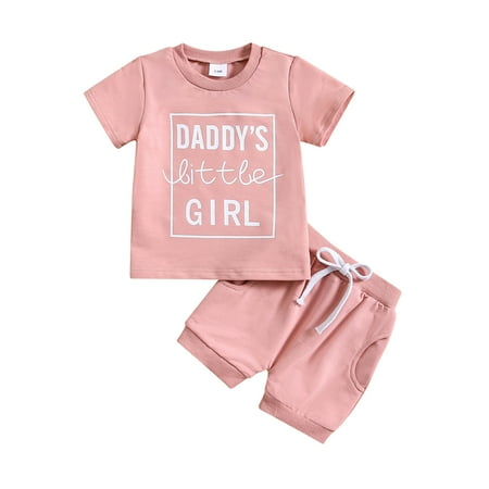 

Newborn Girl Clothes 2-3 Years Toddler Girls Short Sets 4t Toddler Girls Summer Short Sleeve Letter Prints Tops and Shorts 2PCS Outfits Red