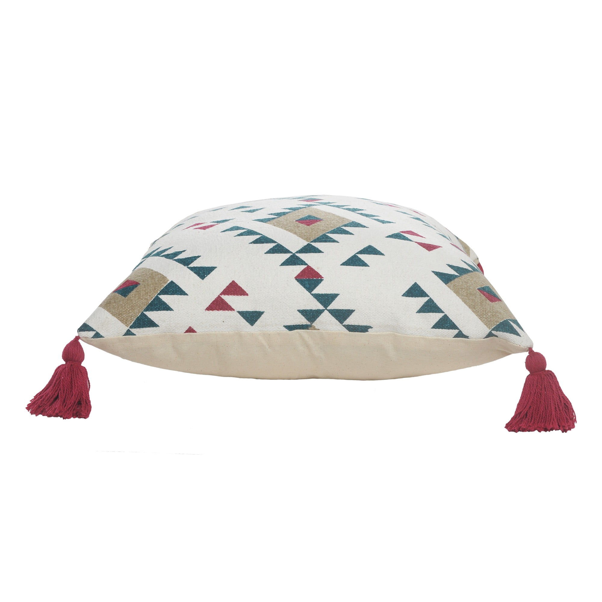 Laddha Home Designs Hand-Stitched Braided Diamond Cotton Throw Pillow Cover - 20" - White and Red