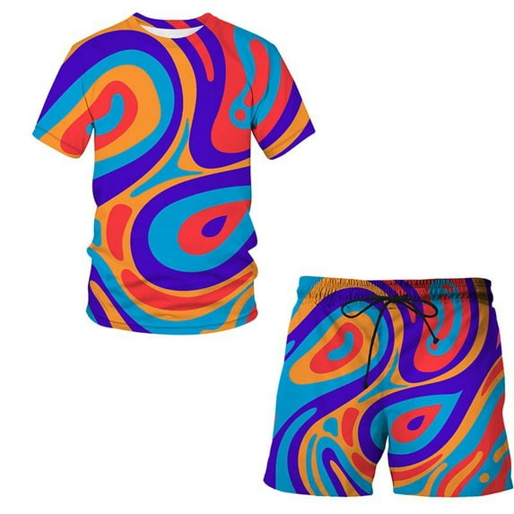 Sport Set for Mens,Men's Short Sleeve T Shirts and Shorts Set Tie Dye 3D Digital Printing Sportswear 2 Piece Tracksuit Summer Outfits