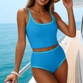 thumbnail image 5 of Maqroz Modest Swimsuits for Women 2 Piece High Waisted Bikini Set Square Neck Contrast Trim Swimsuit Lightweight Breathable Summer Swimwear for Beach Vacation Poolside, 5 of 9