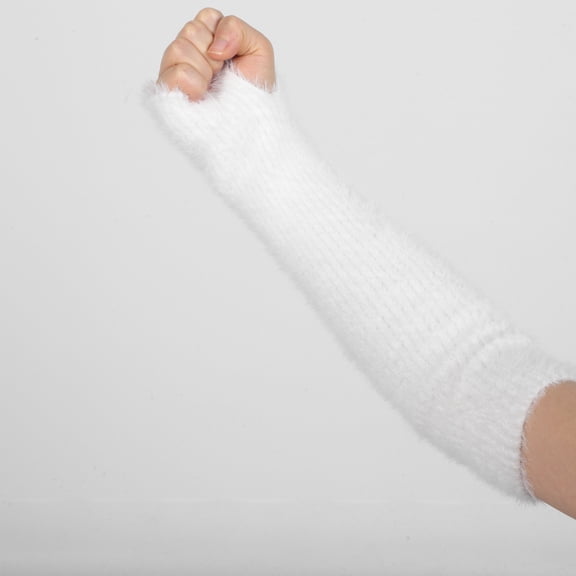 FOMIYES Warm White Plush Arm Warmers Soft Fuzzy Material for Sports Extended Length