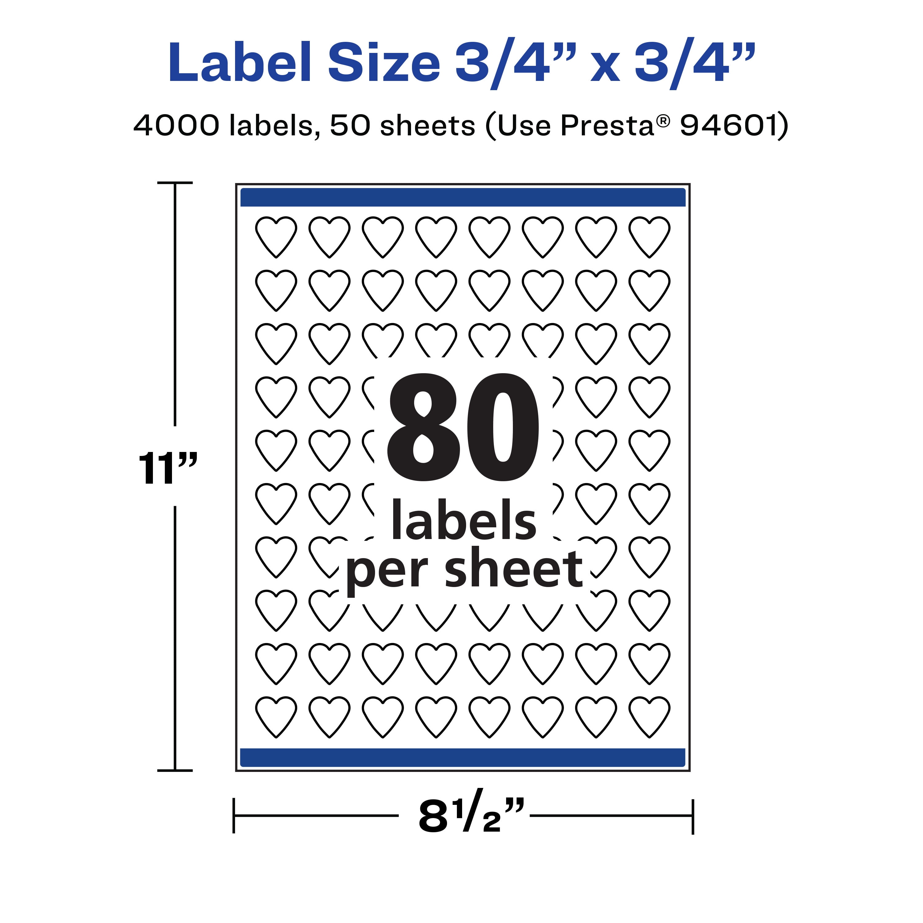 Avery Matte White Heart Labels, .75" x .75", 4,000 Labels