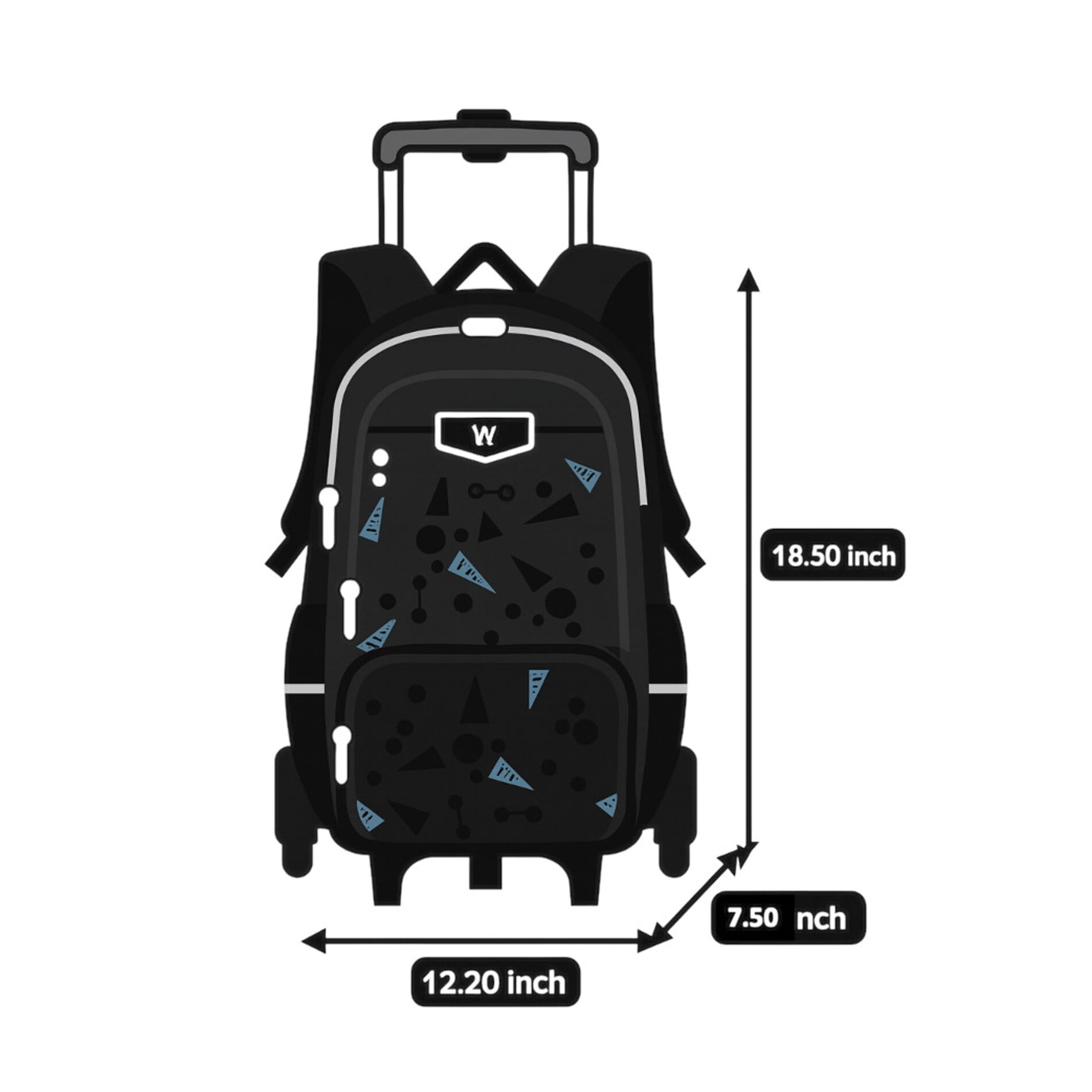 Wadan 18.50-inch 6-Wheels Rolling Stylish School Backpack, Shoulder Backpack, Your All-in-One School Solution for Boys/Girls