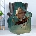 thumbnail image 4 of Fantasy Soft Flannel Fleece Throw Blanket, Surreal Sky Scenery Steampunk Airship Fairy Sci Fi Stardust Space Image, Cozy Plush for Indoor and Outdoor Use, 70" x 90", Teal and Brown, by Ambesonne, 4 of 5
