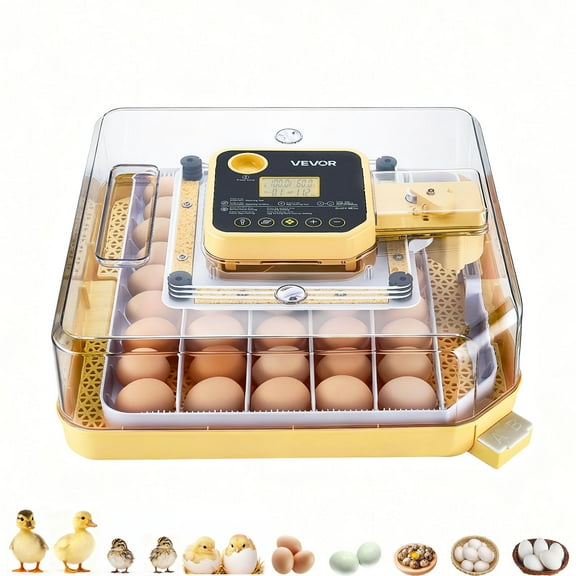 VEVOR 48 Egg Incubator, Automatic Egg Turner with LED Candler, Temperature Display & Auto Humidity Control, 360° View Clear Window, Poultry Eggs Incubator for Hatching Chicks Ducks Goose Quail