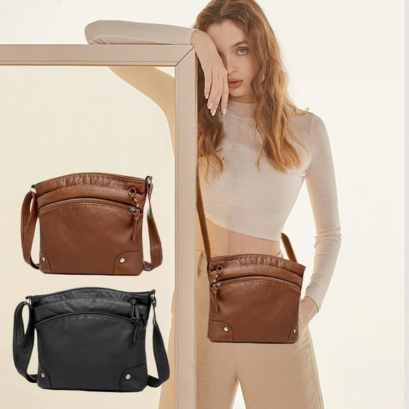 Kcavykas Genuine Leather Crossbody Bag for Women, Vintage Adjustable Shoulder Purse with Spacious Interior for Daily Use Birthday Gift