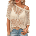thumbnail image 2 of Blusa de Punto Calada de Corta con Cuello Redondo de Verano para Mujer, Color Albaricoque L, 2 of 6