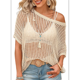 thumbnail image 2 of Blusa de Punto Calada de Corta con Cuello Redondo de Verano para Mujer, Color Albaricoque L, 2 of 6