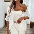 thumbnail image 7 of Lmueinov Womens Short Sleeve Knit Cardigan Sweaters Open Front Hollow Out Cover Up Lightweight Solid Color Cotton Knit Shrug for Summer Beach Office Daily Dress Matching, 7 of 7
