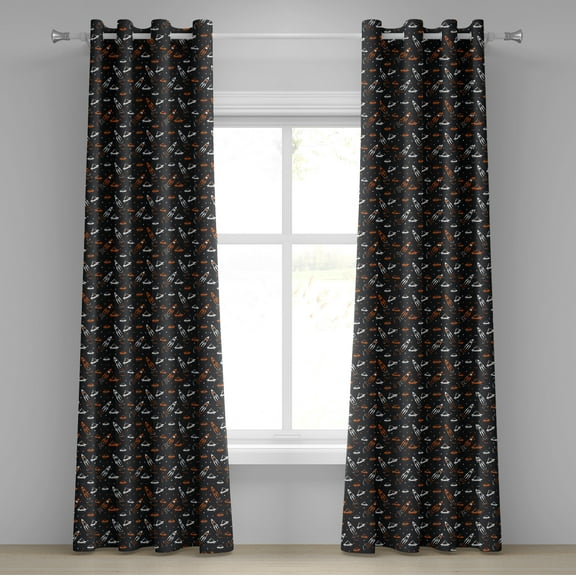 Ambesonne Space Grommet Curtain, Traveling into the Cosmos, 50" x 96", Black Orange White