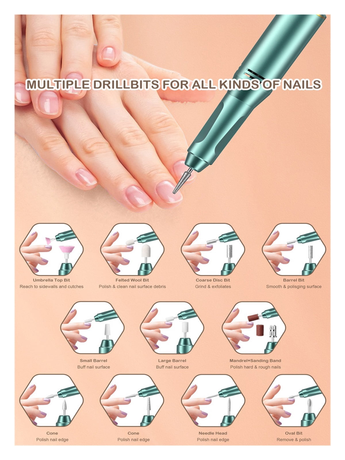 Electric Nail Drill Machine, 45000RPM Professional Efile Nail Drill Kit, Electric Nail File For Acrylic Nails Gel Nails ,Low Noise