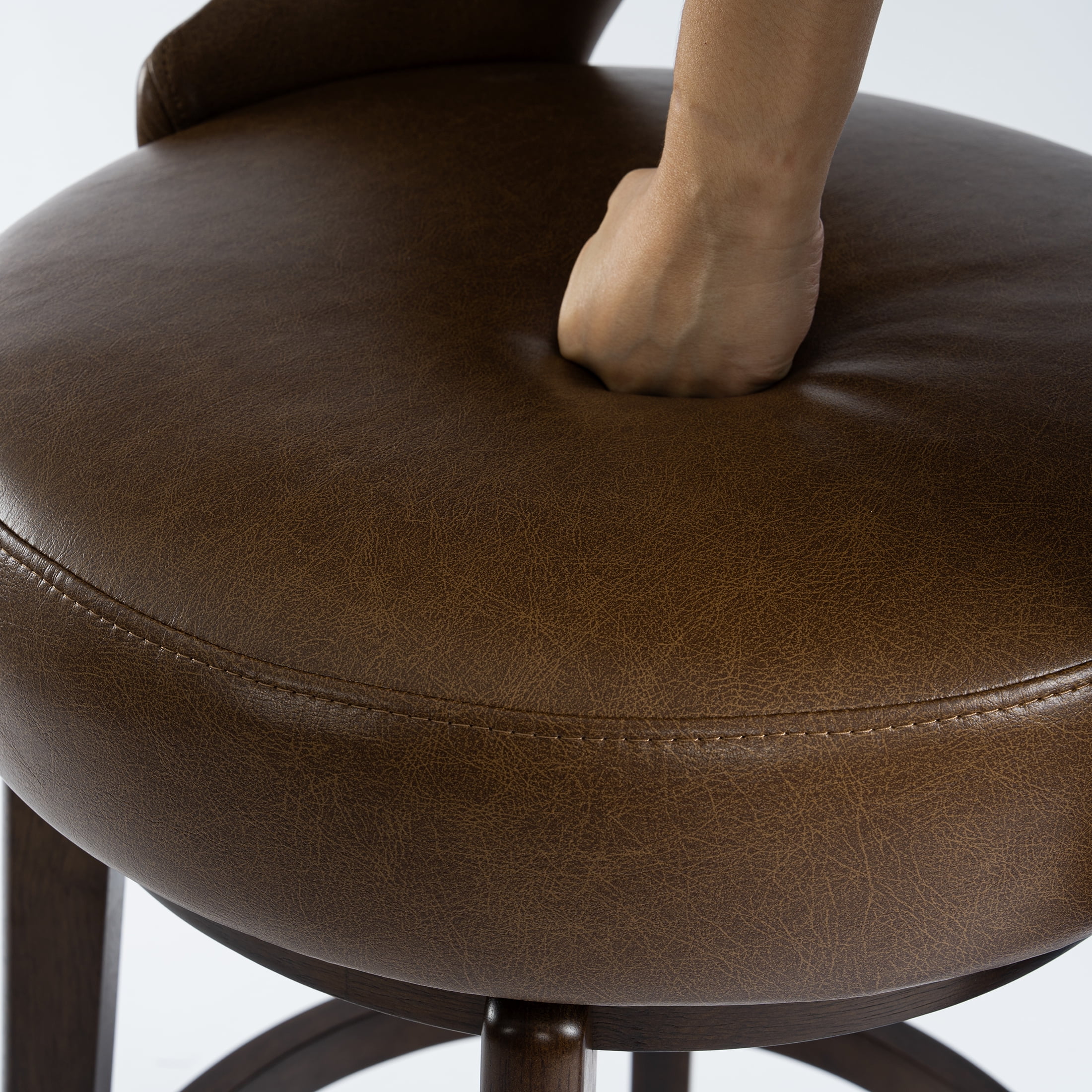 Guyou 30" Swivel Bar Stools Set of 6, Faux Leather Upholstered Barstools with Curved Back and Round Footrest, Modern Wooden Tall Kitchen Bar Chairs for Home Bar Pub Cafe, Brown