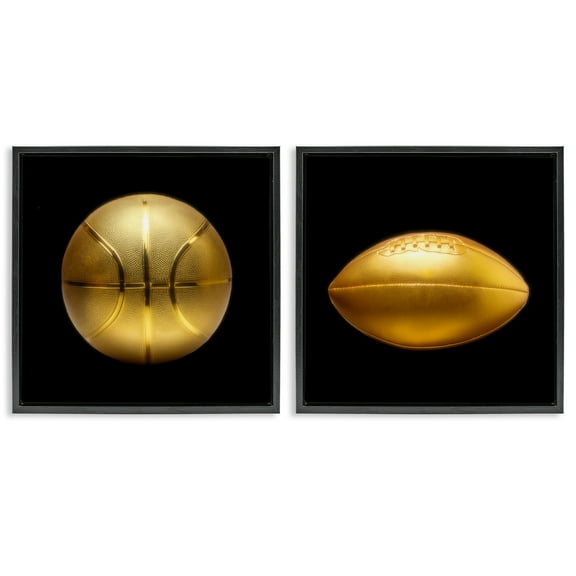 Stupell Industries Golden Designer Sports Balls Sports Painting Black Floater Framed Canvas Art Print Wall Art, 18 x 18, Set of 2