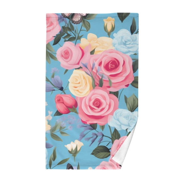 Roses and Butterflies Floral Cotton Face Towels Absorbent Hand Towel Soft Bathroom Towel for Kitchen Hotel Decoration