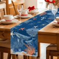 thumbnail image 5 of Blue Coastal Whale Table Runner 72 Inches, Farmhouse Nautical Starfish Coral Leaf Bed Runner Dresser Scarves Tabletop for Indoor Outdoor Parties/Ceremony/Banquet, 14" x 72", 5 of 9