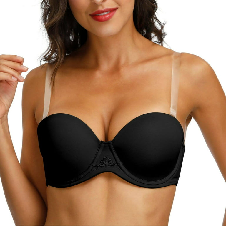 Exclare Women's Multiway Strapless Lace Bra Full Figure Underwire Contour  Beauty Back Plus Size Bra(Black,44C) 