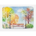 thumbnail image 1 of Landscape Bath Mat, Hand Drawn Watercolor Autumn Park Trees Shrubs Bench and Lanterns Nature Artwork, Non-Slip Plush Mat Bathroom Kitchen Laundry Room Decor, 29.5 X 17.5 Inches, Multicolor, Ambesonne, 1 of 2