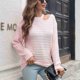 thumbnail image 3 of Mujeres suéter de punto Halter Masajeadores cuello hombro manga larga suelta casual Jumper pullover Tops rosa M, 3 of 6