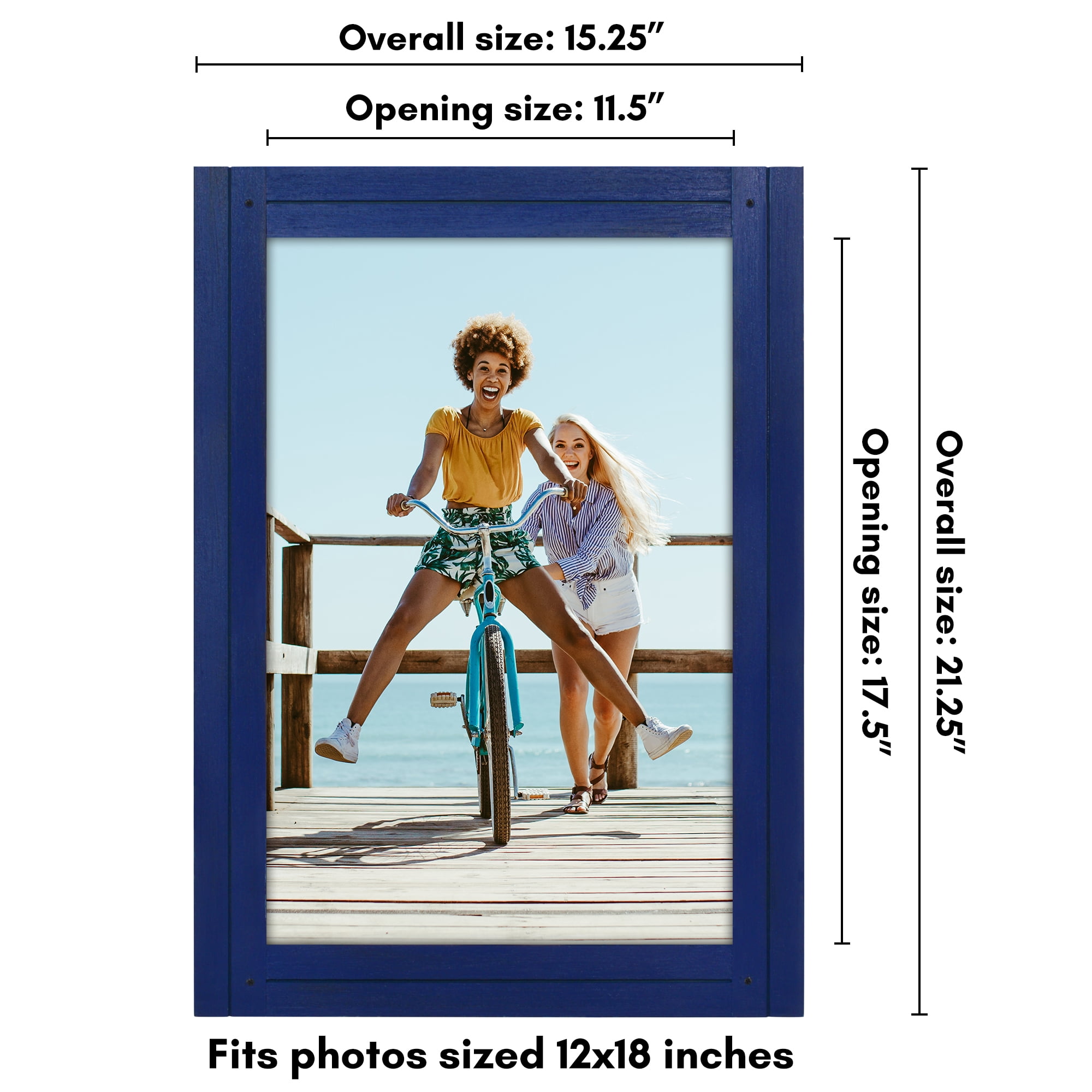 Americanflat 12x18 Poster Frame with Polished Plexiglass Hampton Collection Distressed Frames - Navy Blue